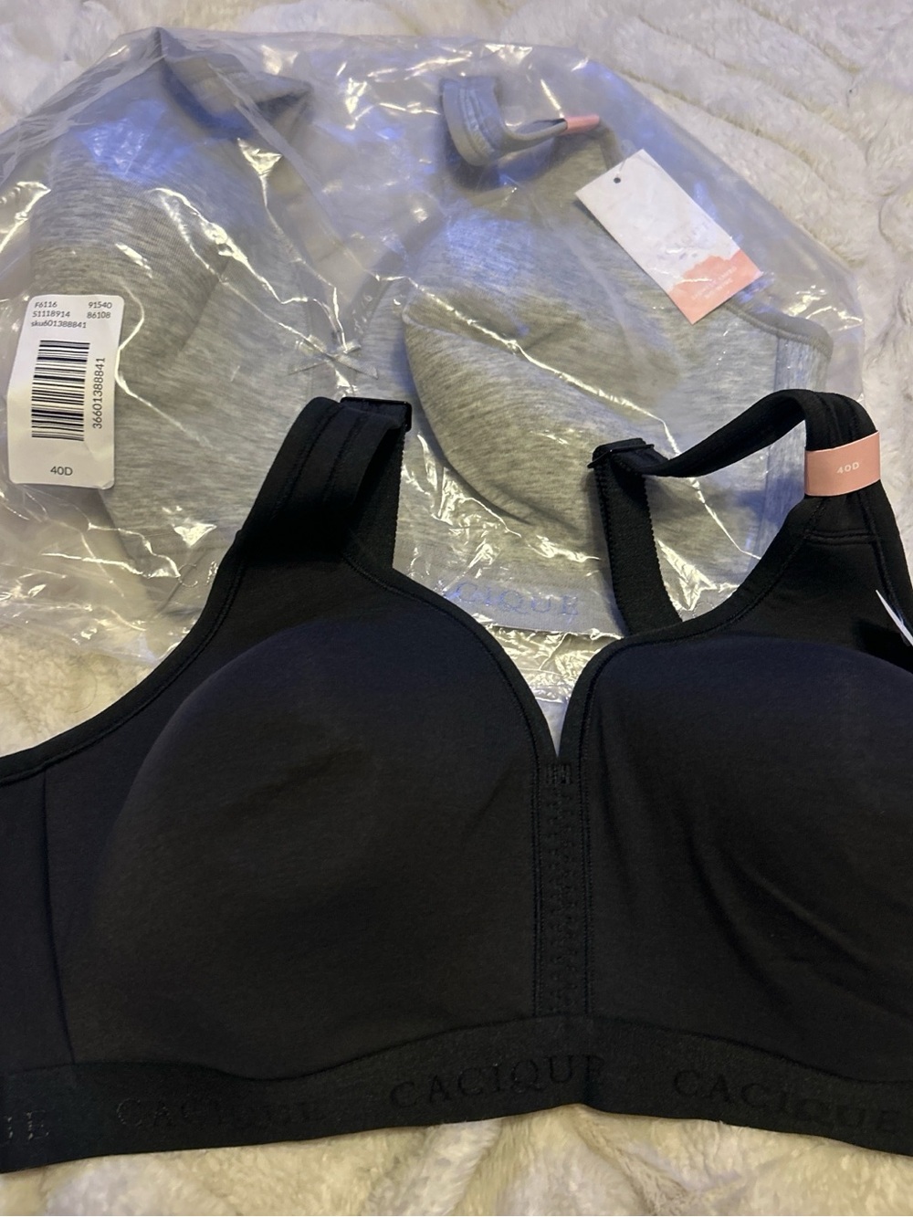Cacique Black & Gray Full Coverage Wireless Support Bra your get 2